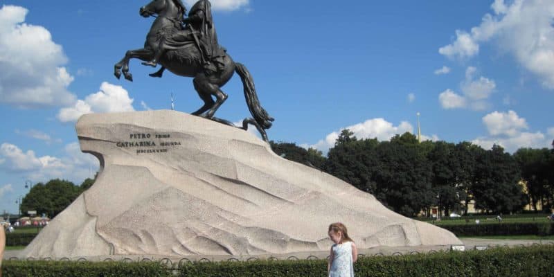 st. petersburg-russia-small girl at bronze horseman