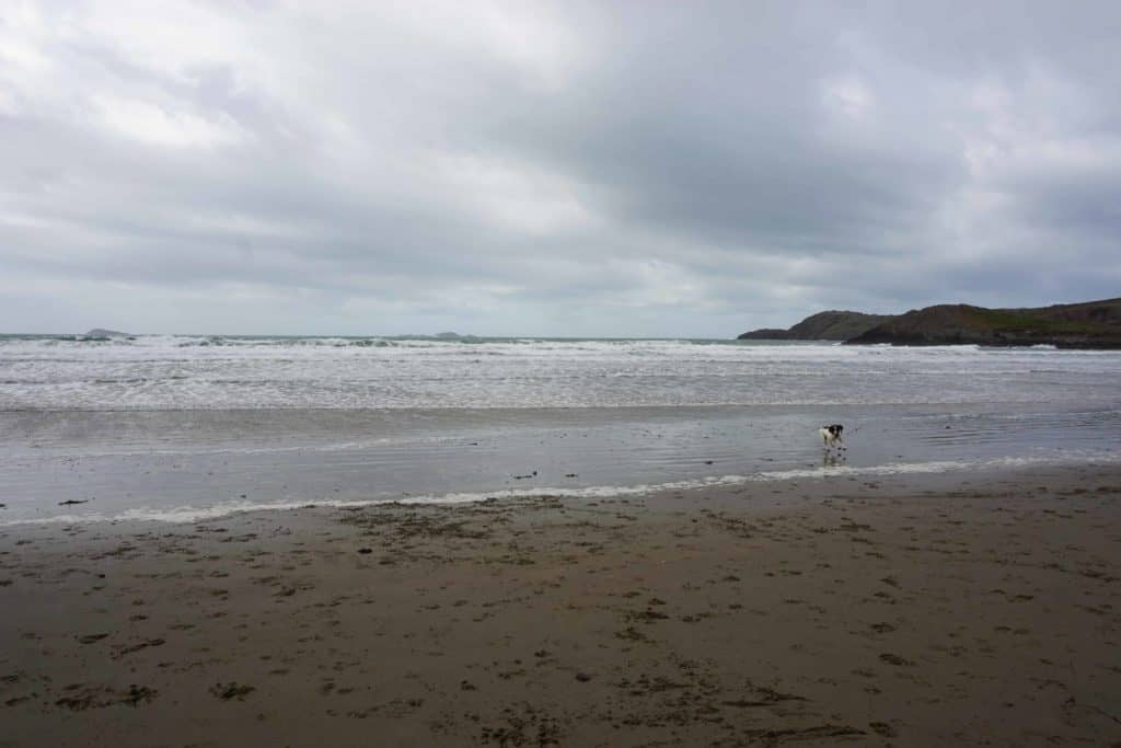 Whitesands Beach on cloudy day.