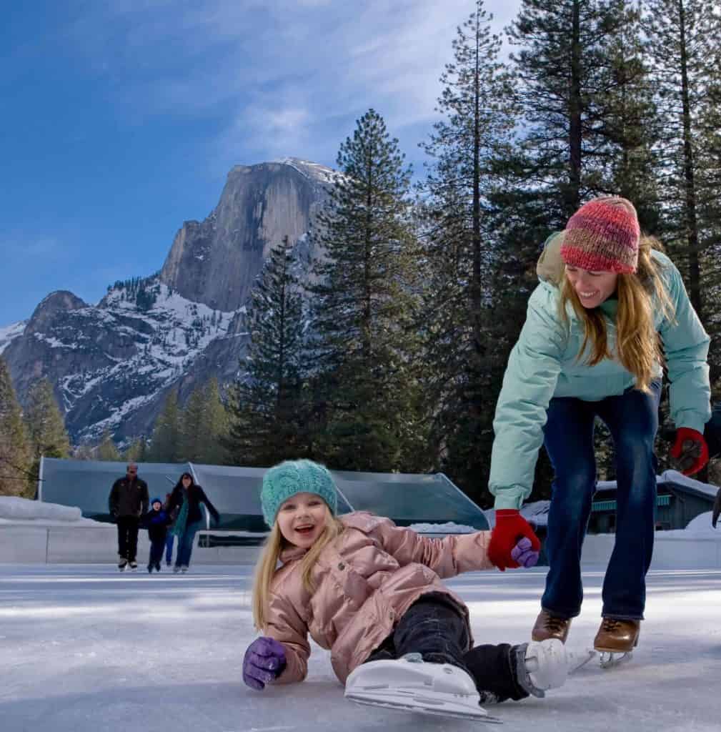 Family ice skating at Yosemite.