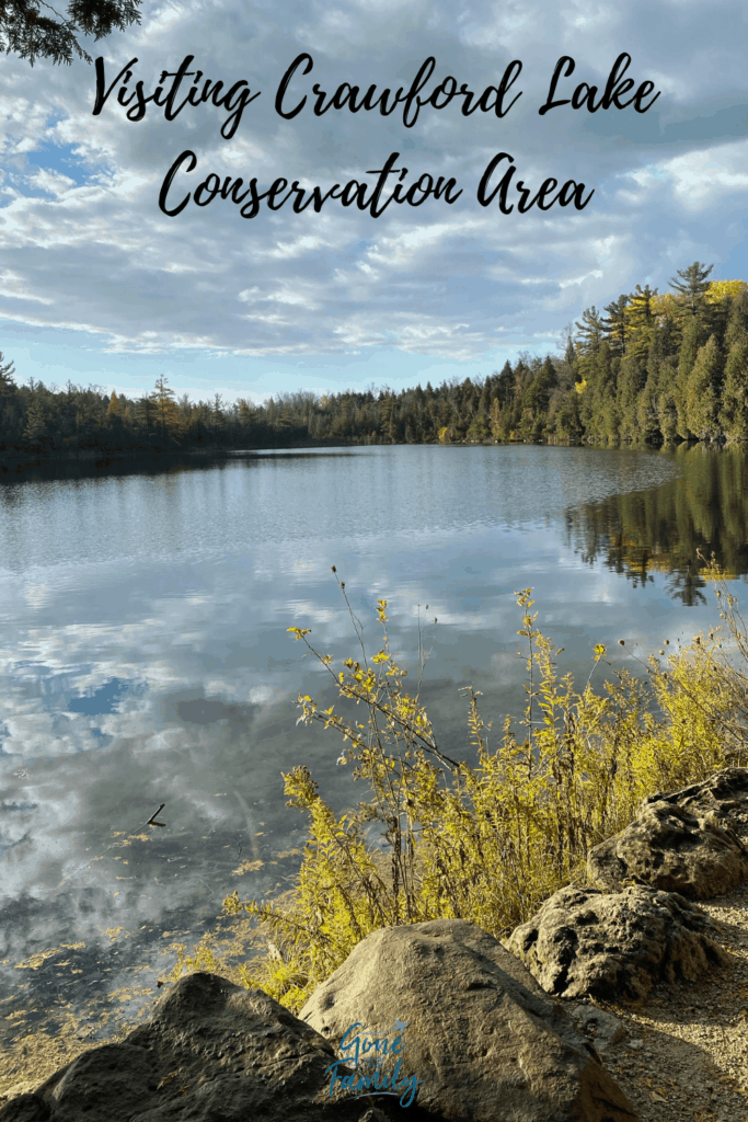 Pinterest Image - photo of Crawford Lake in fall with text overlay reading Visiting Crawford Lake Conservation Area.