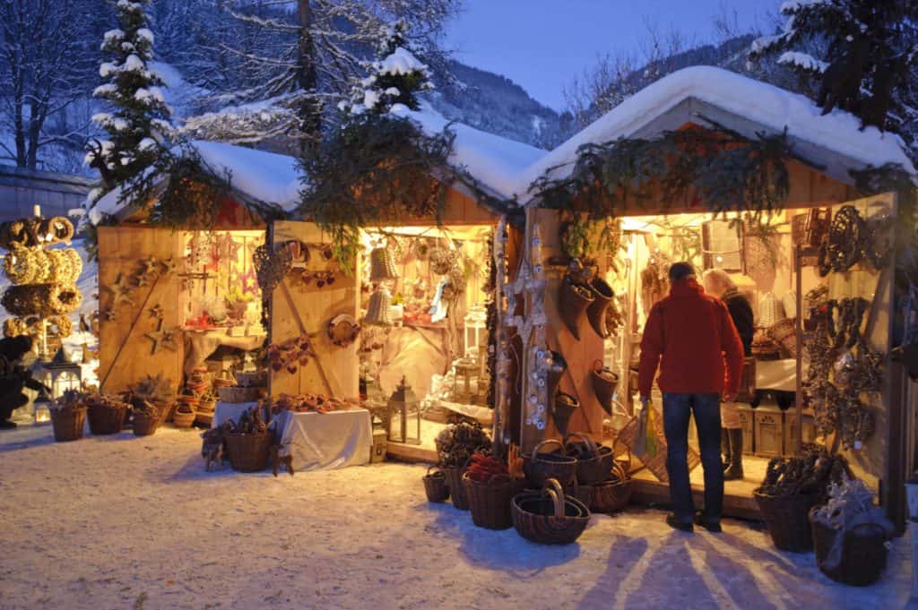 christmas market stalls at night-germany
