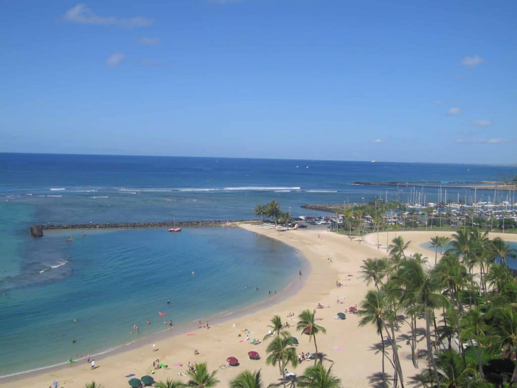 View of Waikiki Beach from room at Hilton Hawaiian Village.