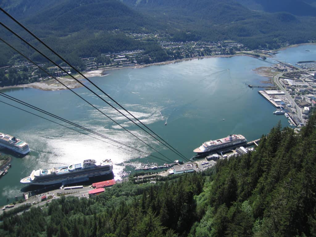 juneau-alaska-view of cruise ships from mount roberts tramway