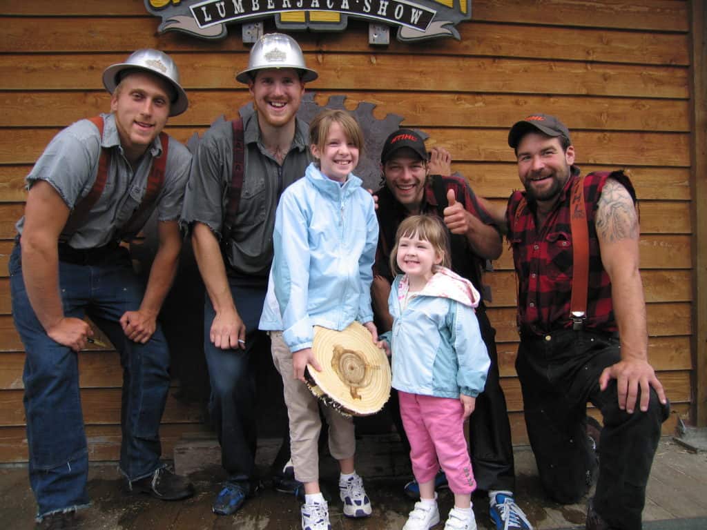 two girls meeting lumberjacks-ketchikan-alaska