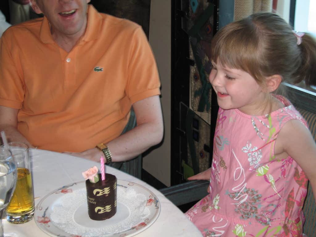 young girl with birthday treat-diamond princess dining room