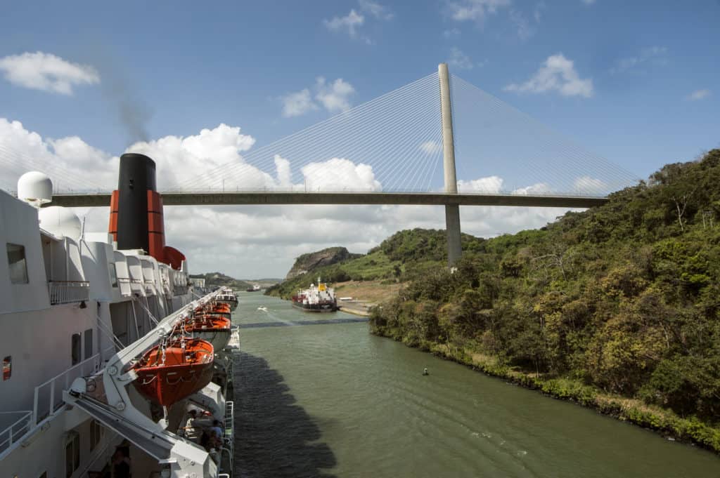 cruise ship entering lock on the Panama canal