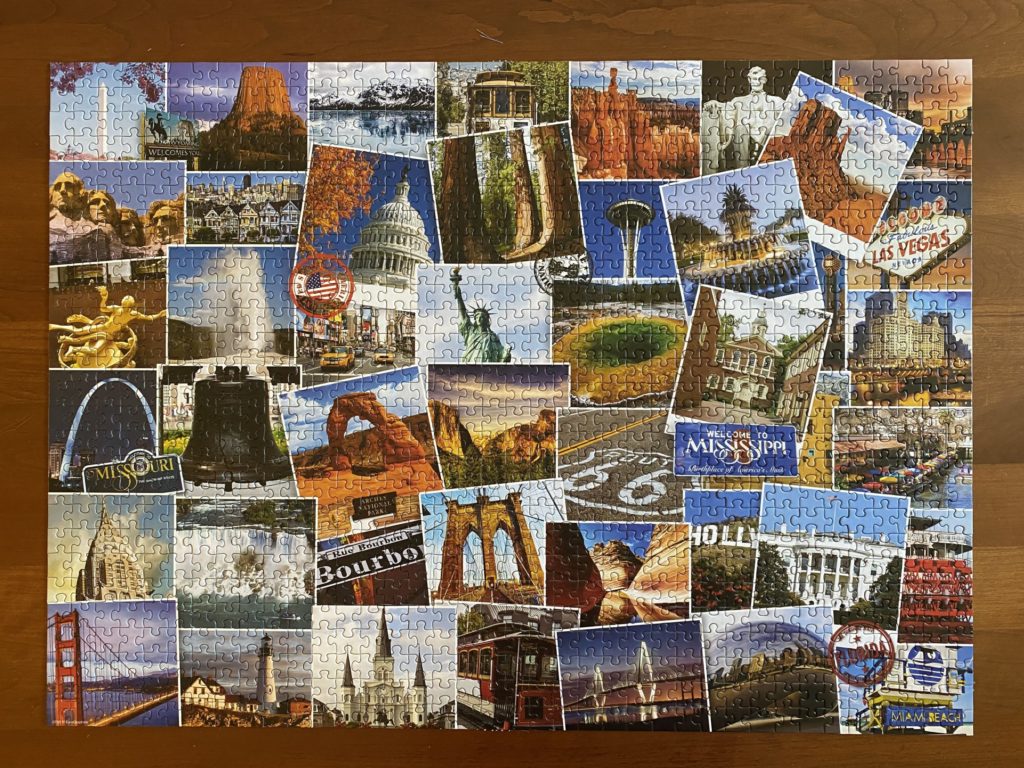 completed jigsaw puzzle of u.s. landmark sites.
