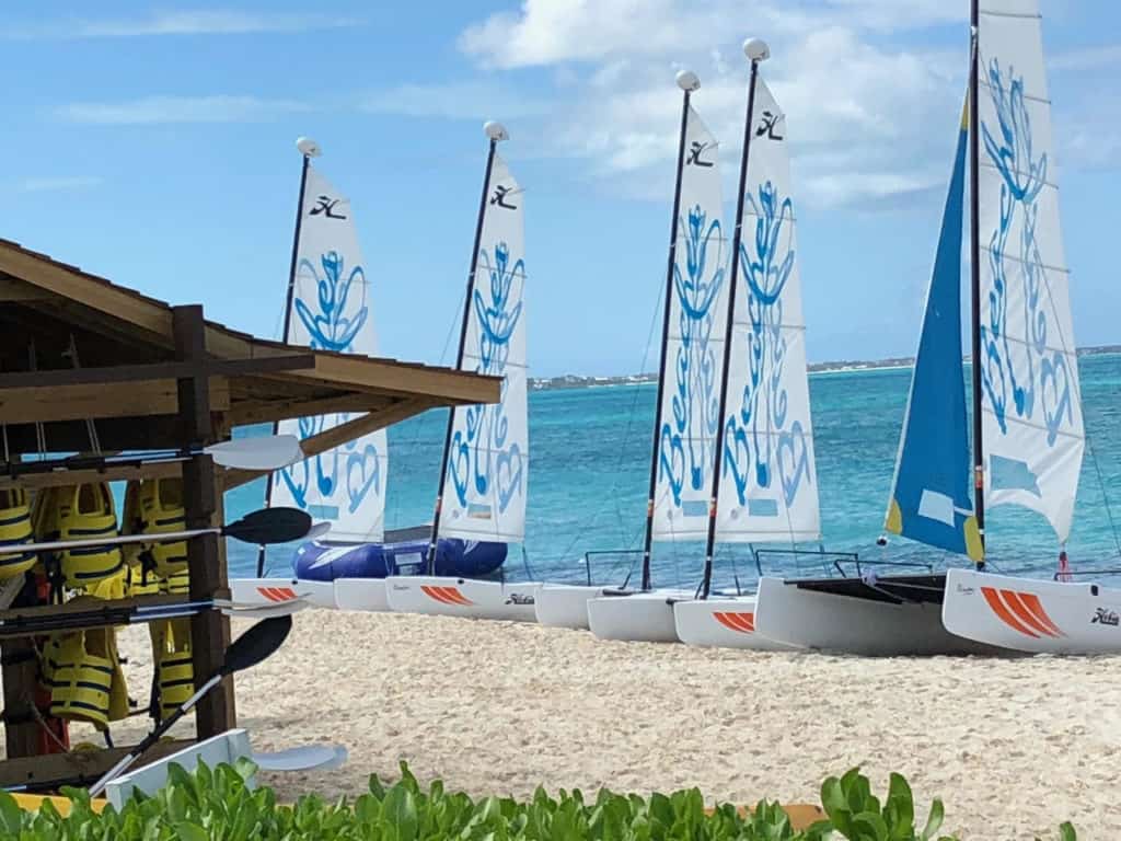 Watersports equipment on beach at Beaches Resort Turks & Caicos.