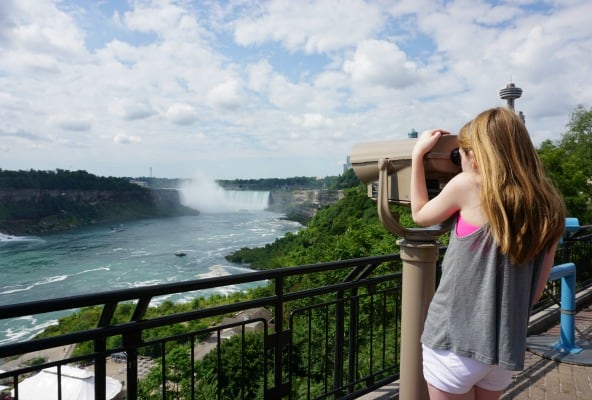 Niagara Falls with kids - young girl viewing falls.