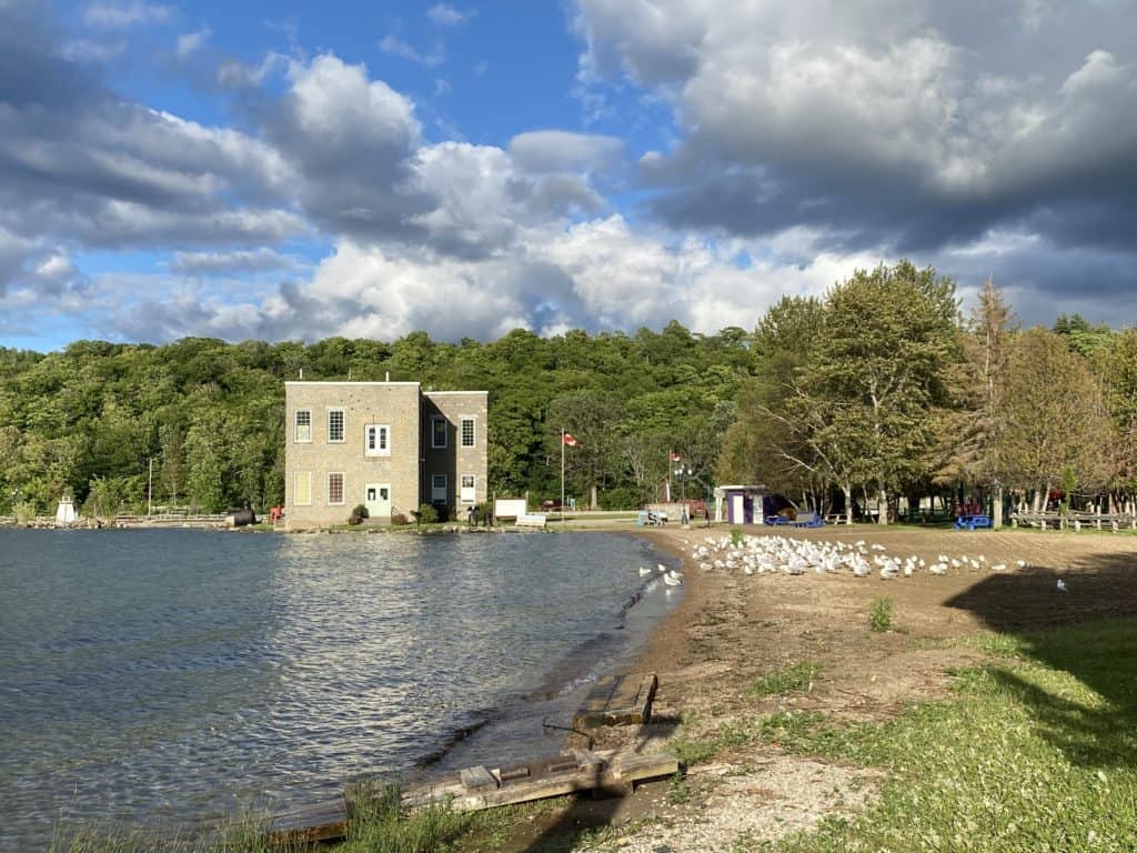 Beach in Kagawong with Old Mill in the background.