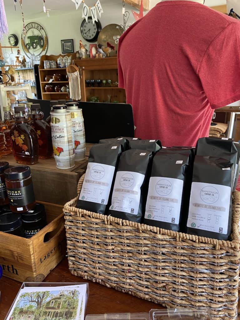 Display of merchandise in the Fiddleheads shop at The Carter House, Kagawong, Ontario.