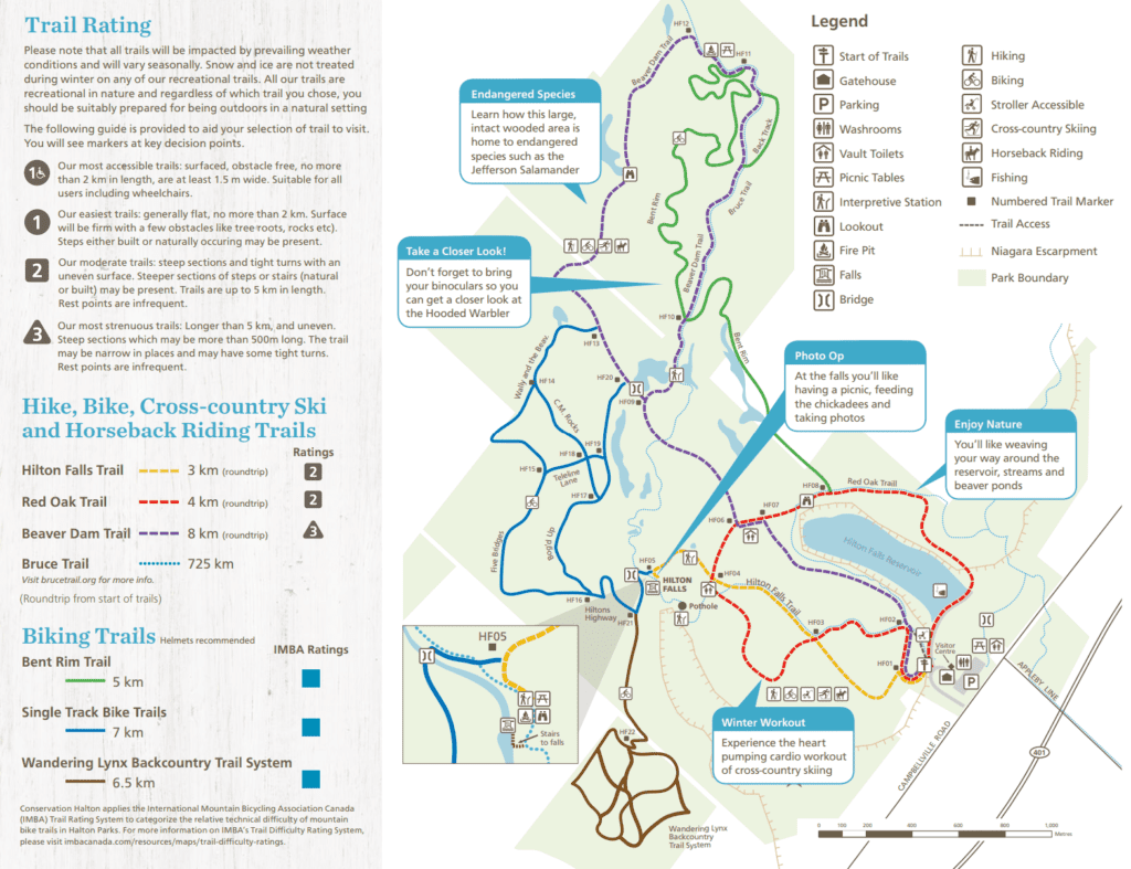 Hilton Falls Conservation Area trail map.