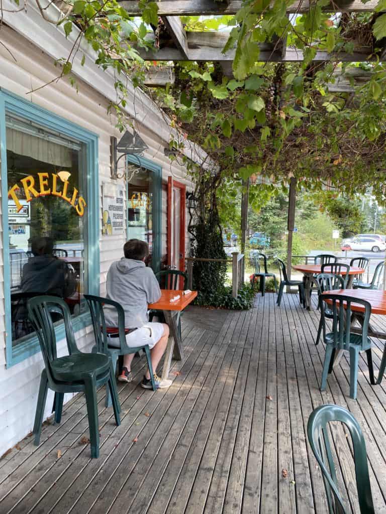 Outdoor patio dining at Trellis Cafe, Hubbards, Nova Scotia.