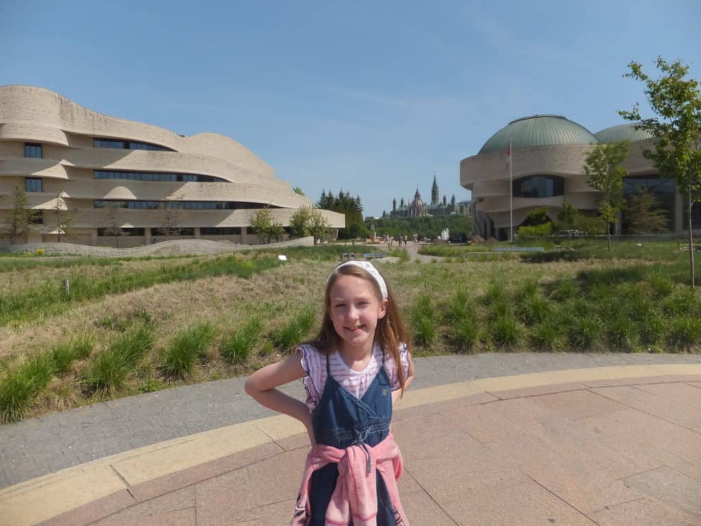 Young girl outside the Canadian Museum of History in Gatineau, Quebec.