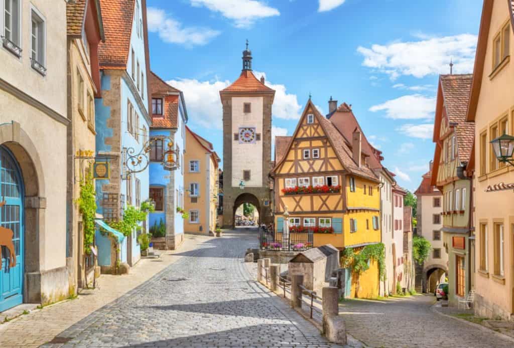 Streets of medieval town of Rothenburg ob der Tauber.