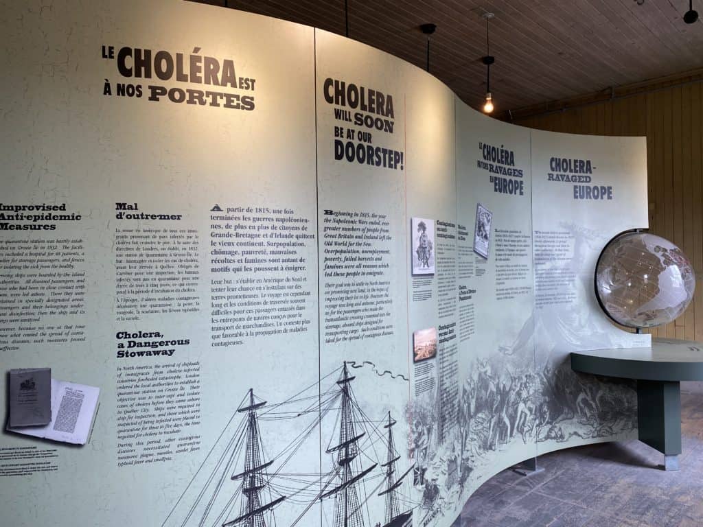 Information board about cholera at Grosse-Île, Québec