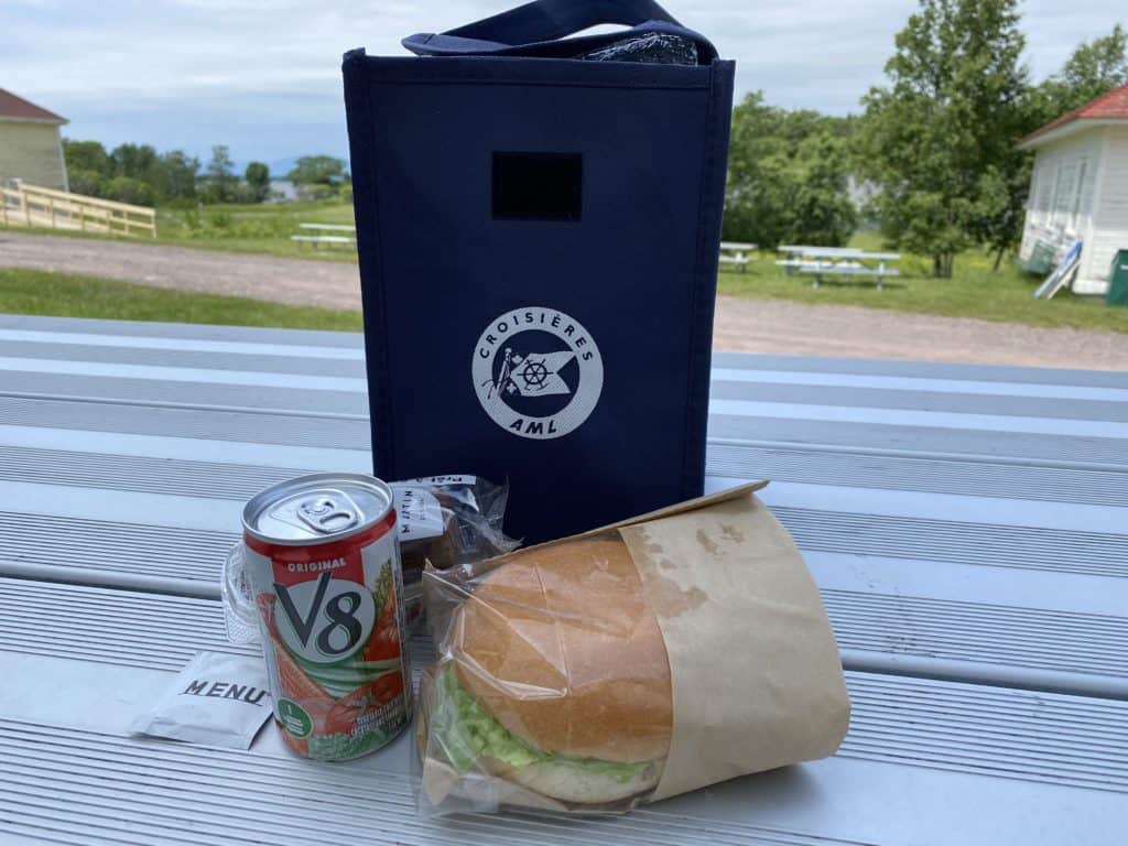 lunch sitting on picnic table, Grosse-Île, Québec