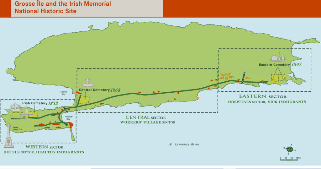 Parks Canada map of Grosse-Ile sectors.