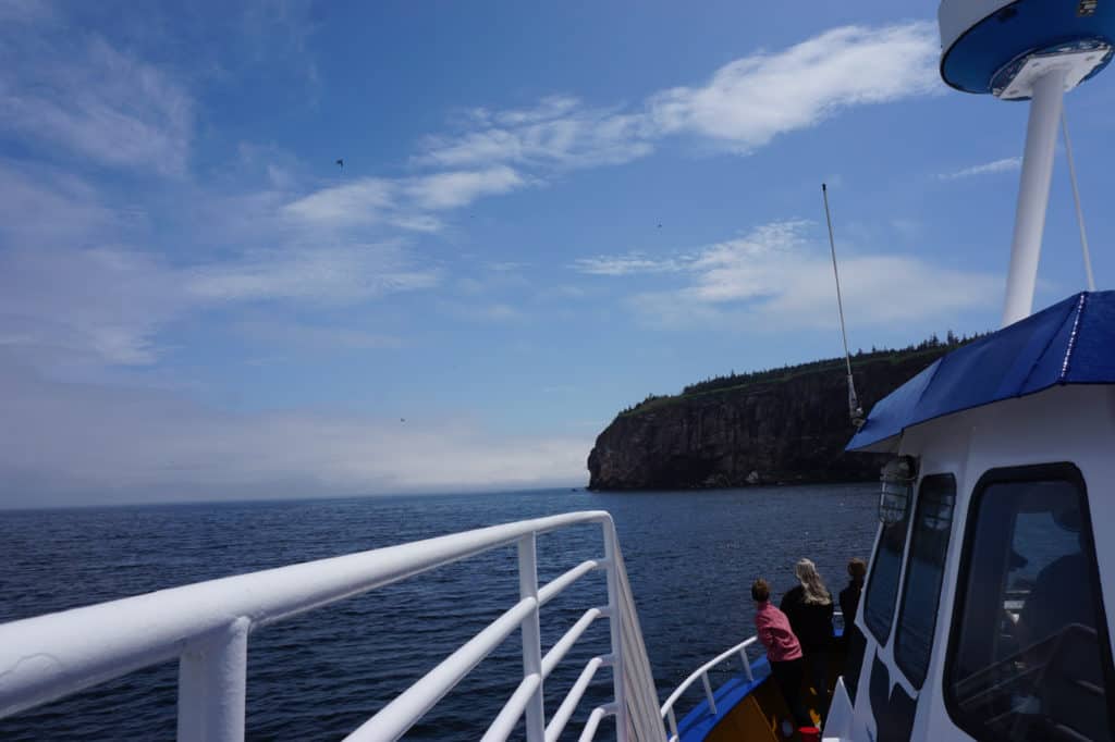 view from boat approaching Bonaventure Island, Quebec