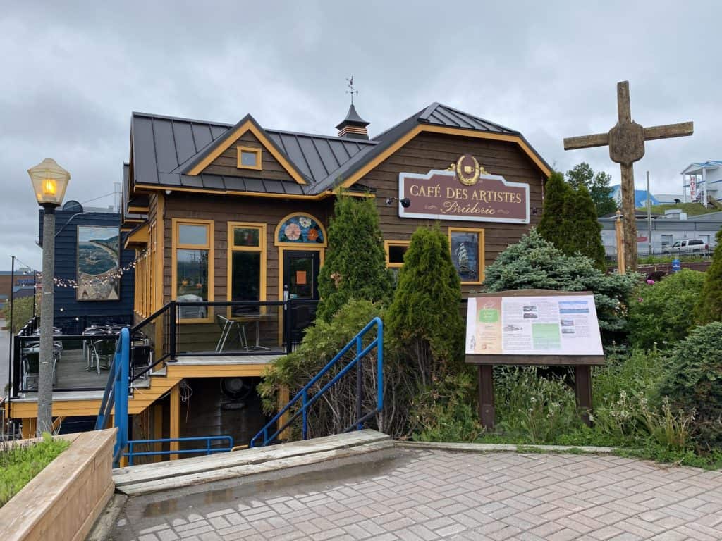 Exterior of Cafe des Artistes in Gaspe, Quebec.