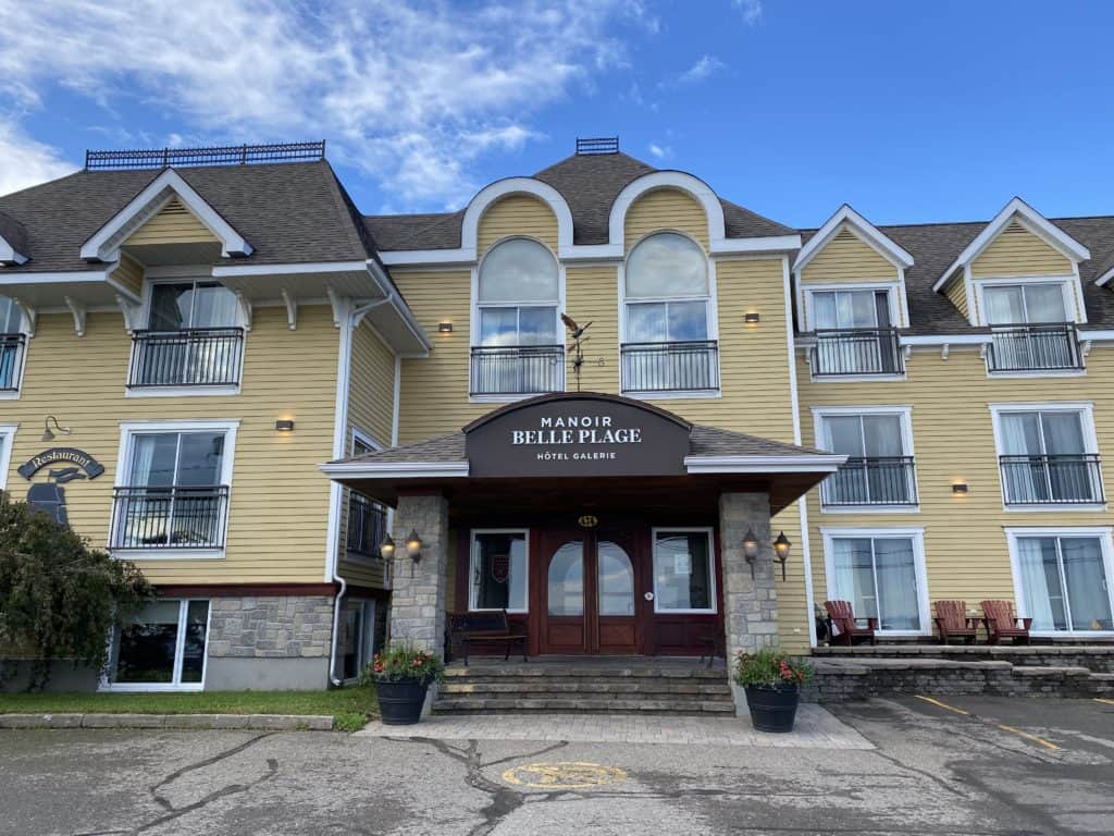 Front of Manoir Belle Plage hotel in Carleton-sur-Mer, Quebec.