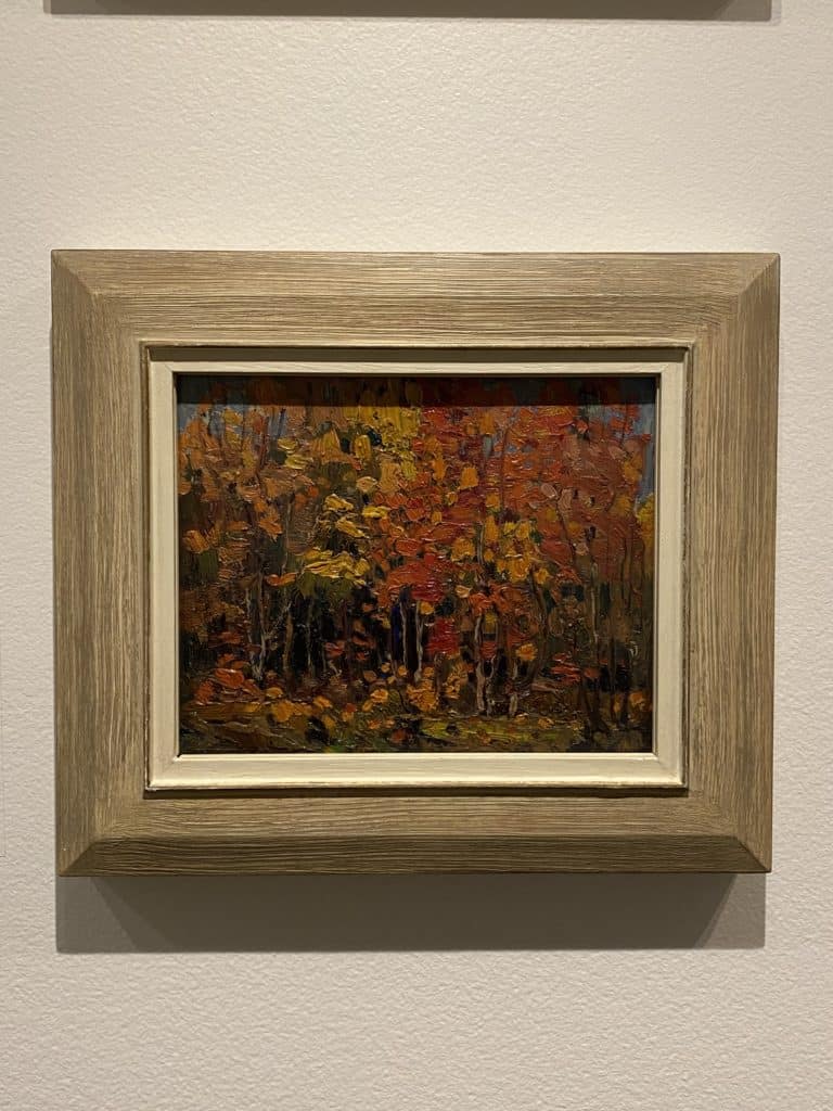 Autumn Leaves by Tom Thomson hanging on gallery wall at McMichael.