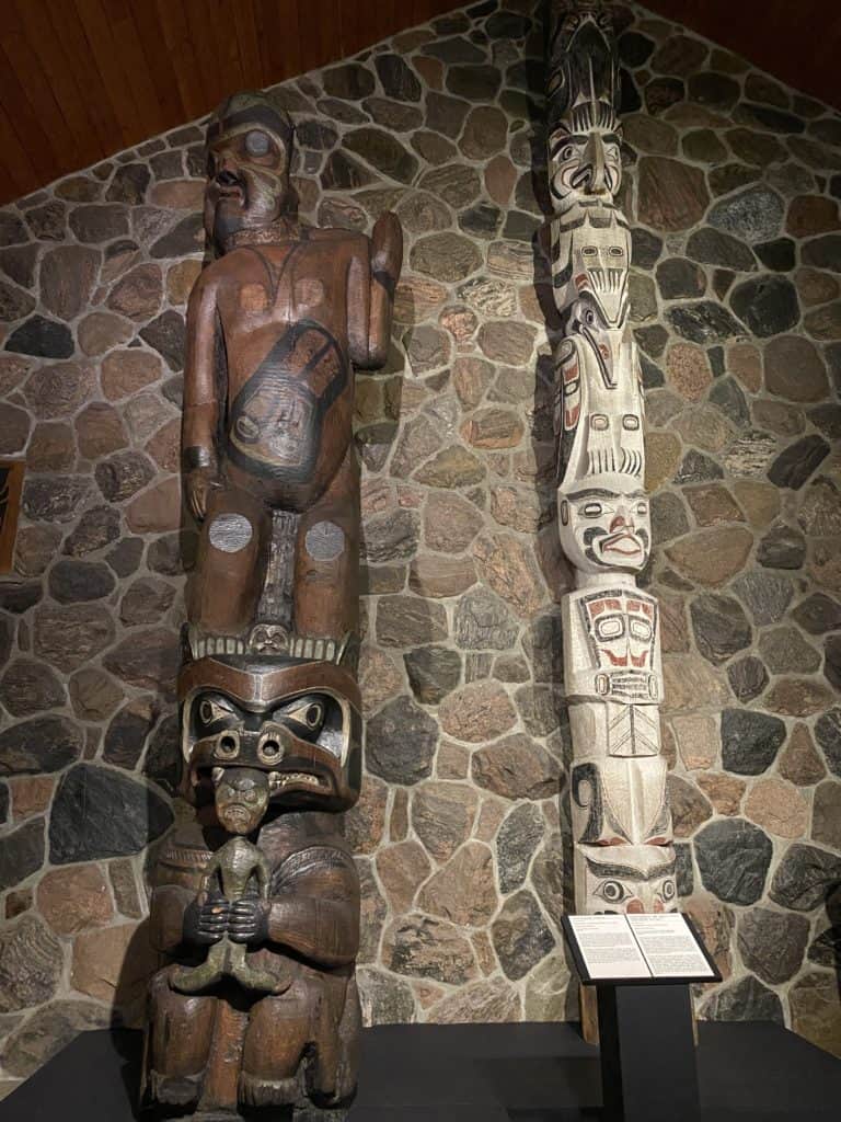 Totem poles in lobby of McMichael Gallery in Kleinburg.