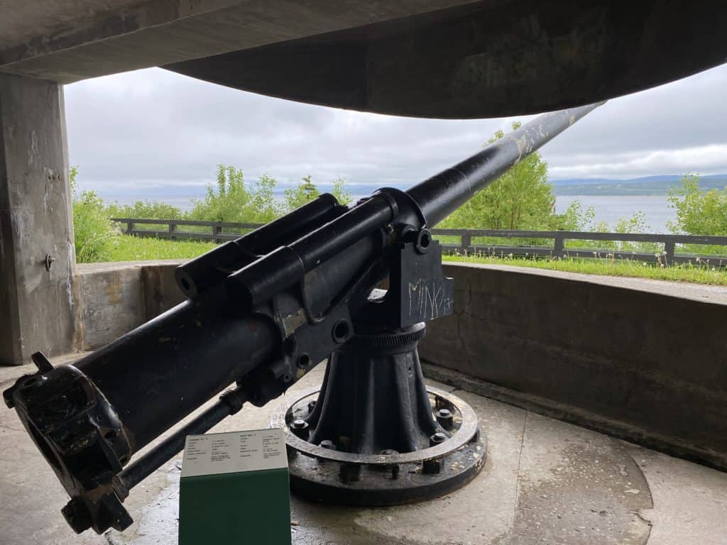 Artillery pointing towards water at Fort Peninsula in Forillon National Park.