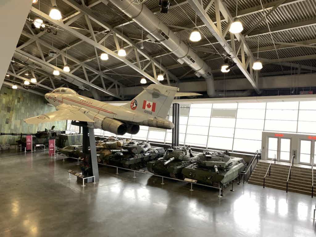 Tanks and fighter plane on display at the Canadian War Museum in Ottawa, Canada.