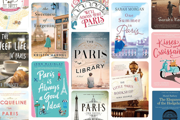 grid image of books relating to Paris