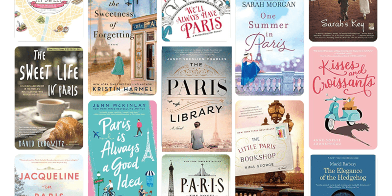 grid image of books relating to Paris