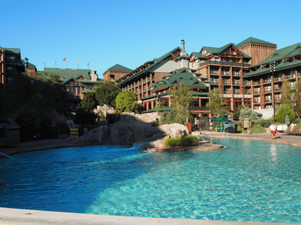 Disney's Wilderness Lodge and pool at Disney World in Orlando, Florida.