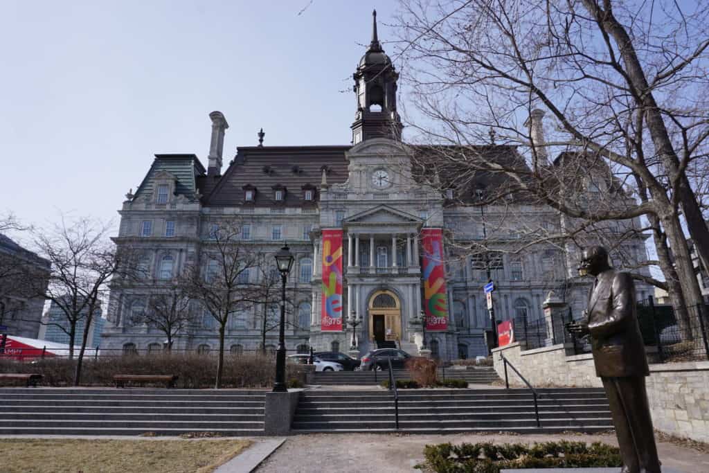The front of City Hall in Montreal, Quebec.