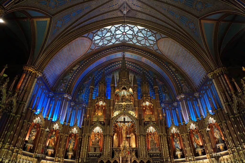 Interior of Notre Dame Basilica in Montreal, Quebec.