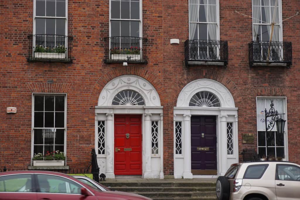 Colourful doors in Merrion Square in Dublin.