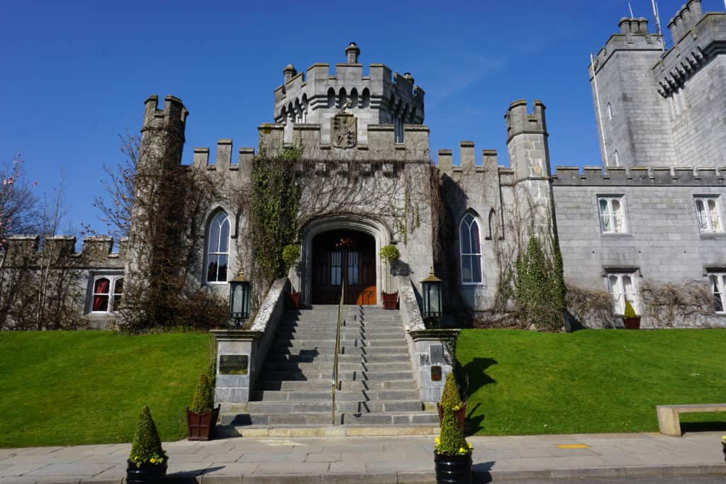 Steps up to entranceway of Dromoland Castle in Ireland.