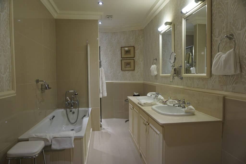 Bathroom in suite at Dromoland Castle in Ireland.