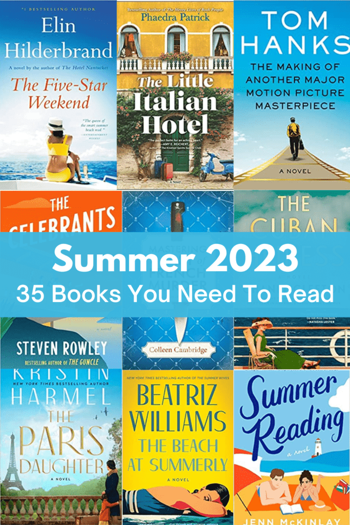 Pinterest image with collage of books from Summer 2023 reading list.