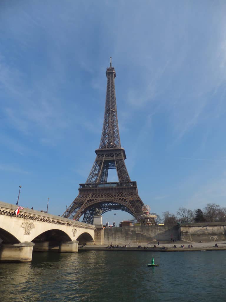 View of Eiffel Tower in Paris from the Seine River.