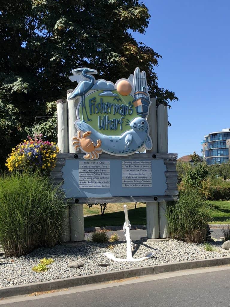 Fisherman's Wharf entrance sign in Victoria, BC.