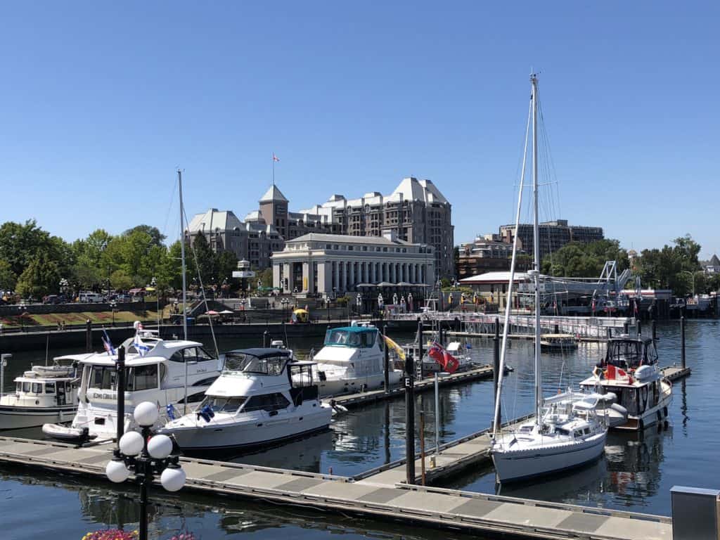 Small boats docked in Victoria Harbour, Victoria, British Columbia.