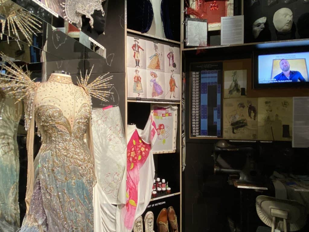 Display with costumes and sketches for a Broadway show, Museum of Broadway.