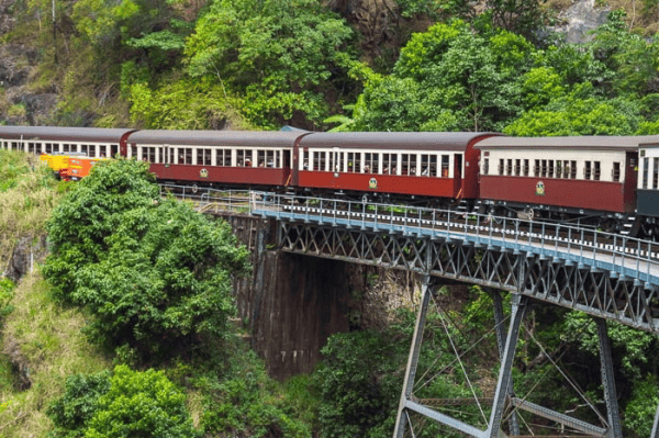 Kuranda Scenic rail on trestle bridge, Queensland, Australia.