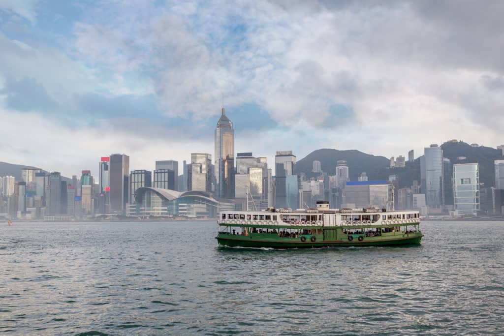 A ferry crossing Victoria Harbour in Hong Kong