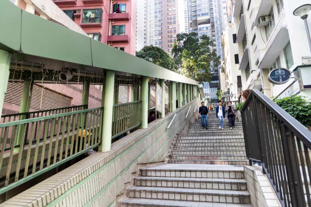 Mid-levels escalator and walkway system in Hong Kong.
