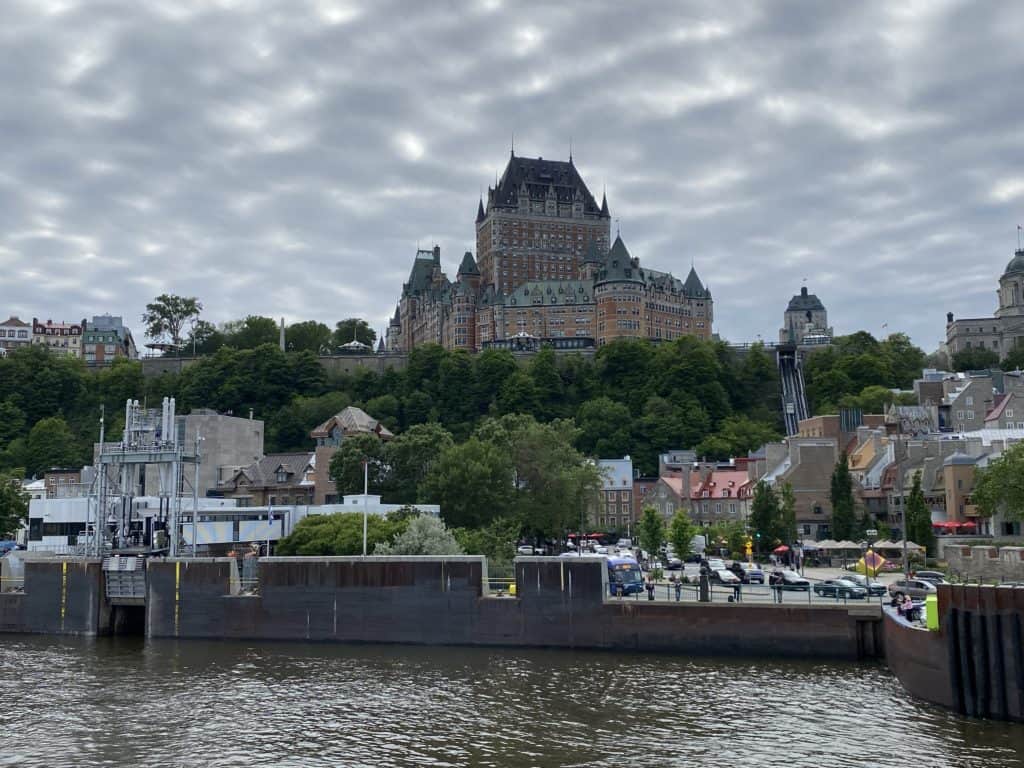 View of port of Quebec City and Chateau Frontenac from the ferry.