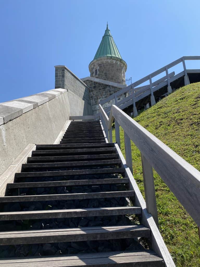 Stairs up to the fortified walls in Quebec City.