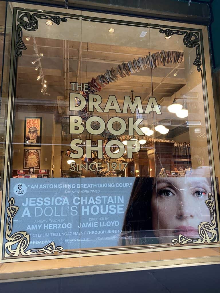 Window of the Drama Book Shop in New York City.