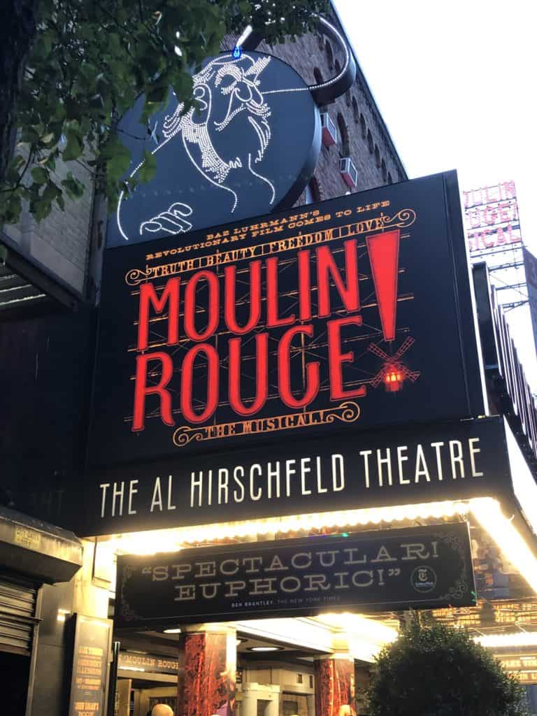 Marquee for Moulin Rouge Musical in New York City.