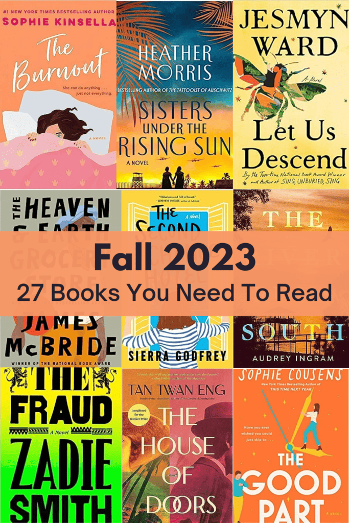 Pinterest image - grid of 12 book covers with text overlay reading Fall 2023 - 27 Books You Need To Read.